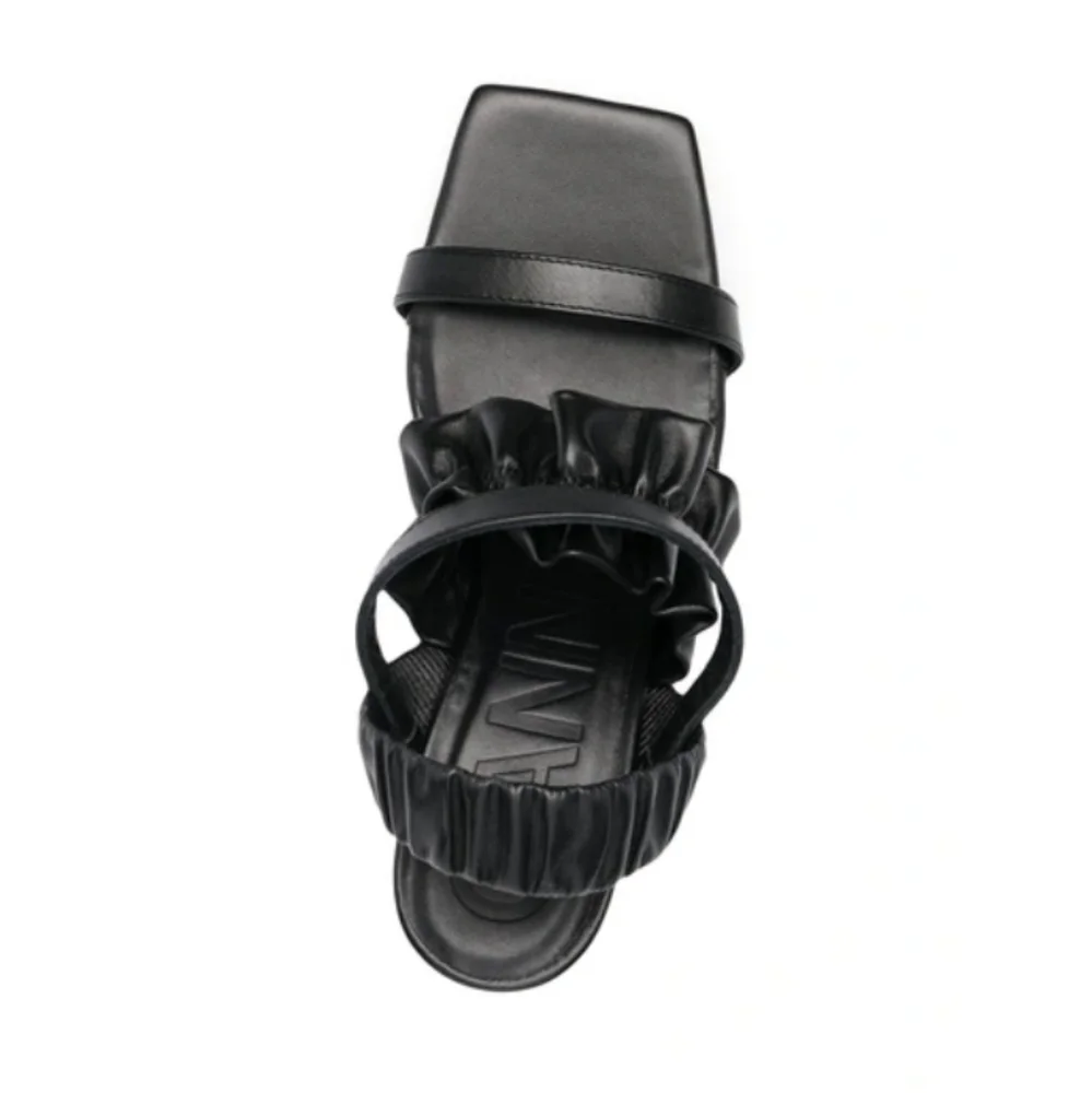Ganni Ruffled Leather Slingback Sandals Size 39 US 9 Black - Picture 5 of 11